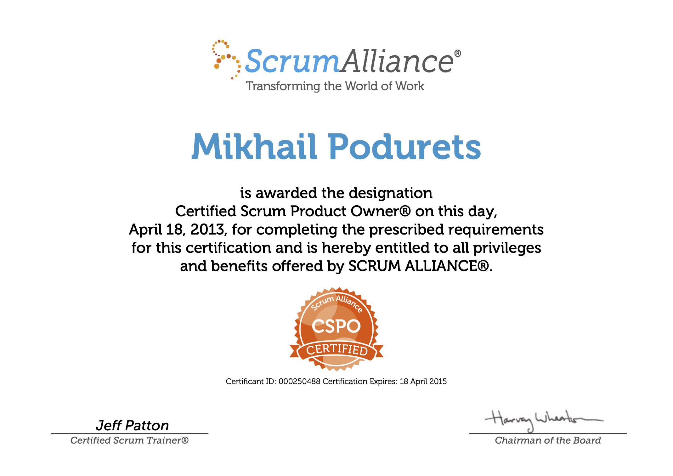 Certified Scrum Product Owner